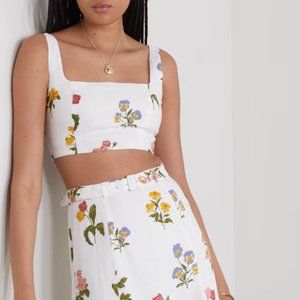 Reformation Cole Floral-Print Cropped Top Linen Size 10